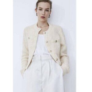 H&M Wool Blend Fitted Knitted CREAM Bouclé Cardigan/Jacket size M